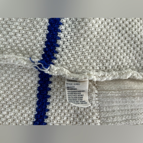 White with Blue Stripes Open Front American Eagle Cardigan - Picture 8 of 9